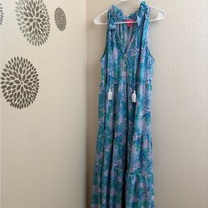 Lilly Pulitzer Tropical Blue and Green Maxi Dress